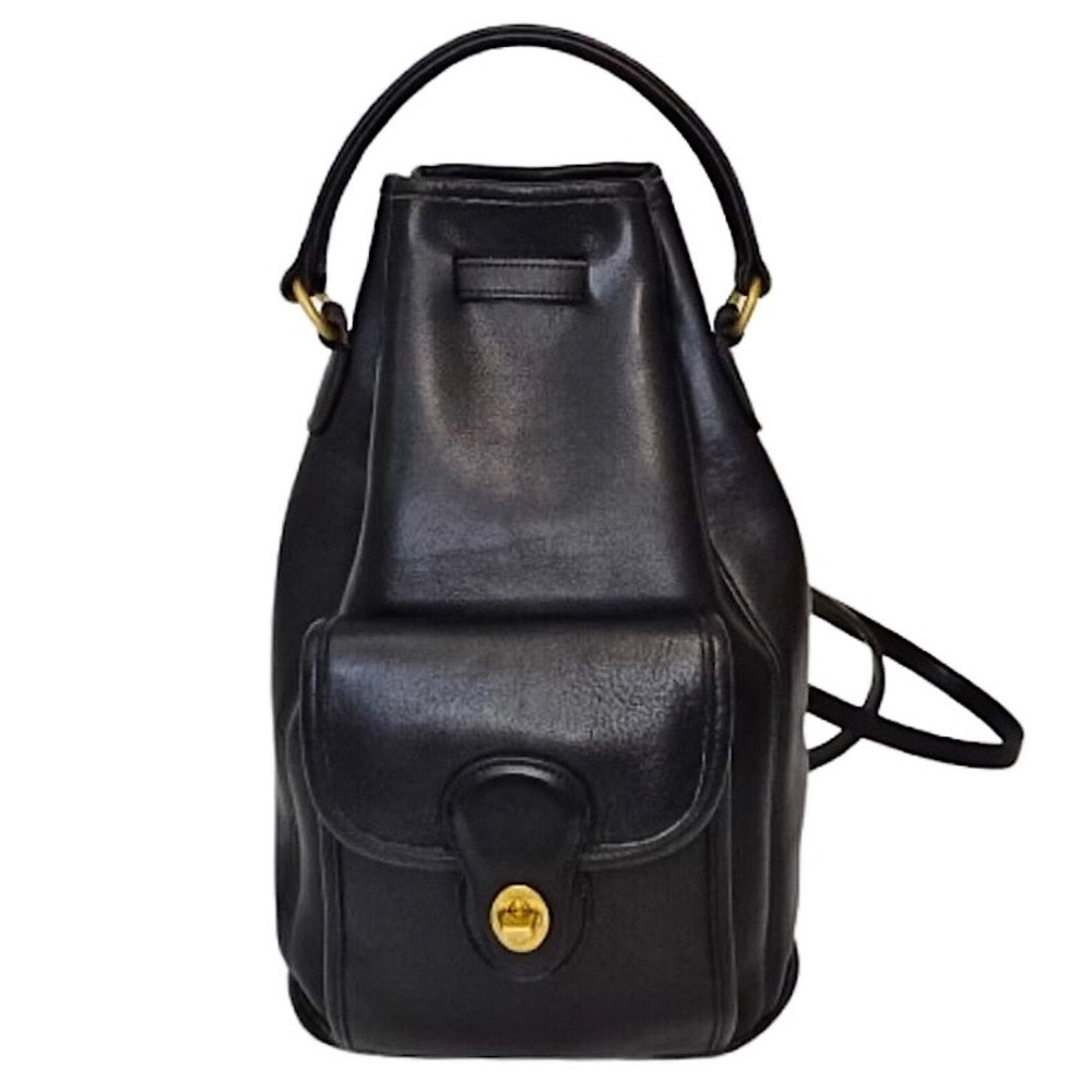 VINTAGE COACH Black Leather Sling Knapsack Backpack COMES WITH: COA, Dust Bag